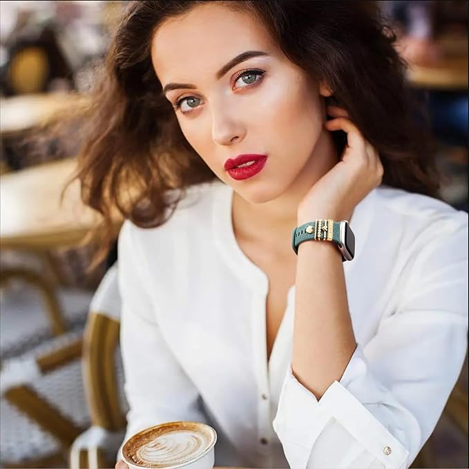 Witzon Flower Engraved Band Compatible with Apple Watch Bands 38mm 40mm 41mm for Women, Soft Silicone Sport Band With Decorative Apple Watch Charms for iWatch Series 9 8 7 6 5 4 3 2 1 SE (With Band)