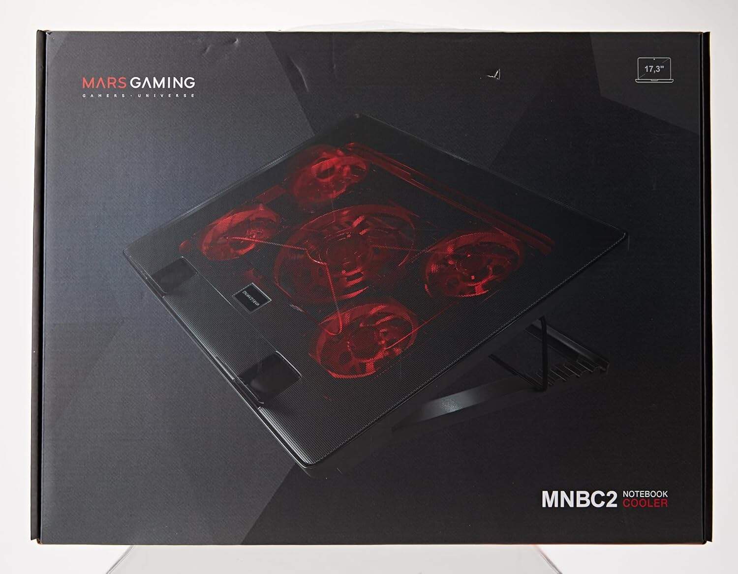 Mars Gaming MNBC2 Cooling Base for Gaming Laptops up to 17.35 inches (5 Ultra-Silent Fans, Red LED, 2 x USB 2.0), Black and Red