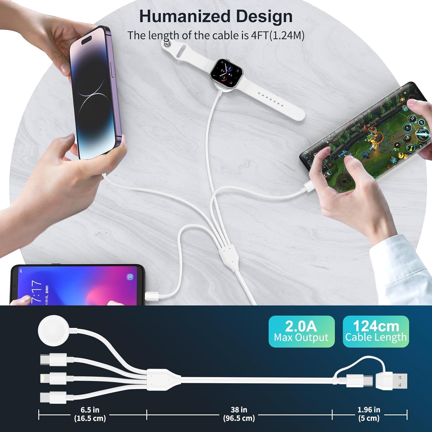 Gaya 4-in-2 Multi Charging Cable with Apple Watch Charger — White