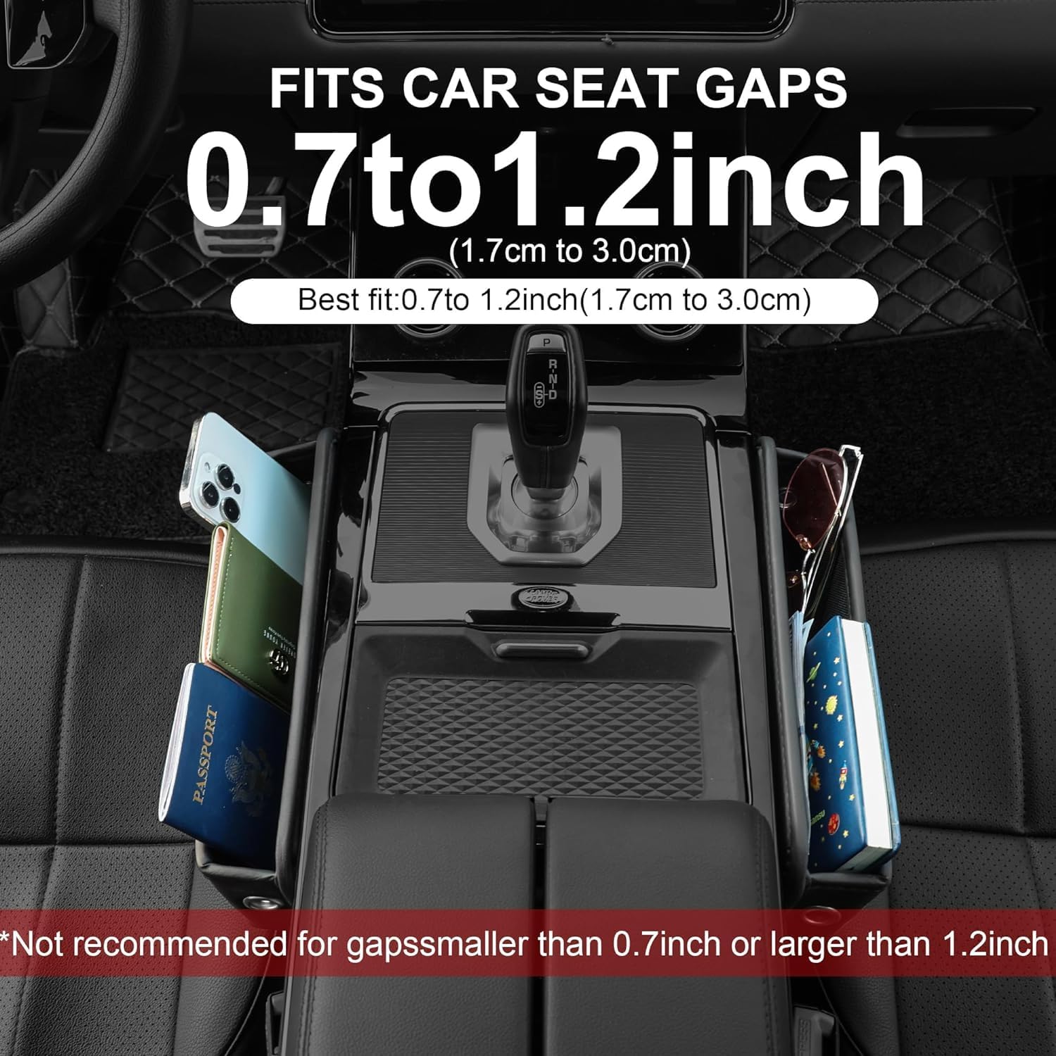 Car Seat Gap Filler,Premium Leather Car Seat Gap Filler Organizer, Car Organizer Car Accessories for Women Men, Car Essentials for Car SUV Truck (Black, 1 Pack)