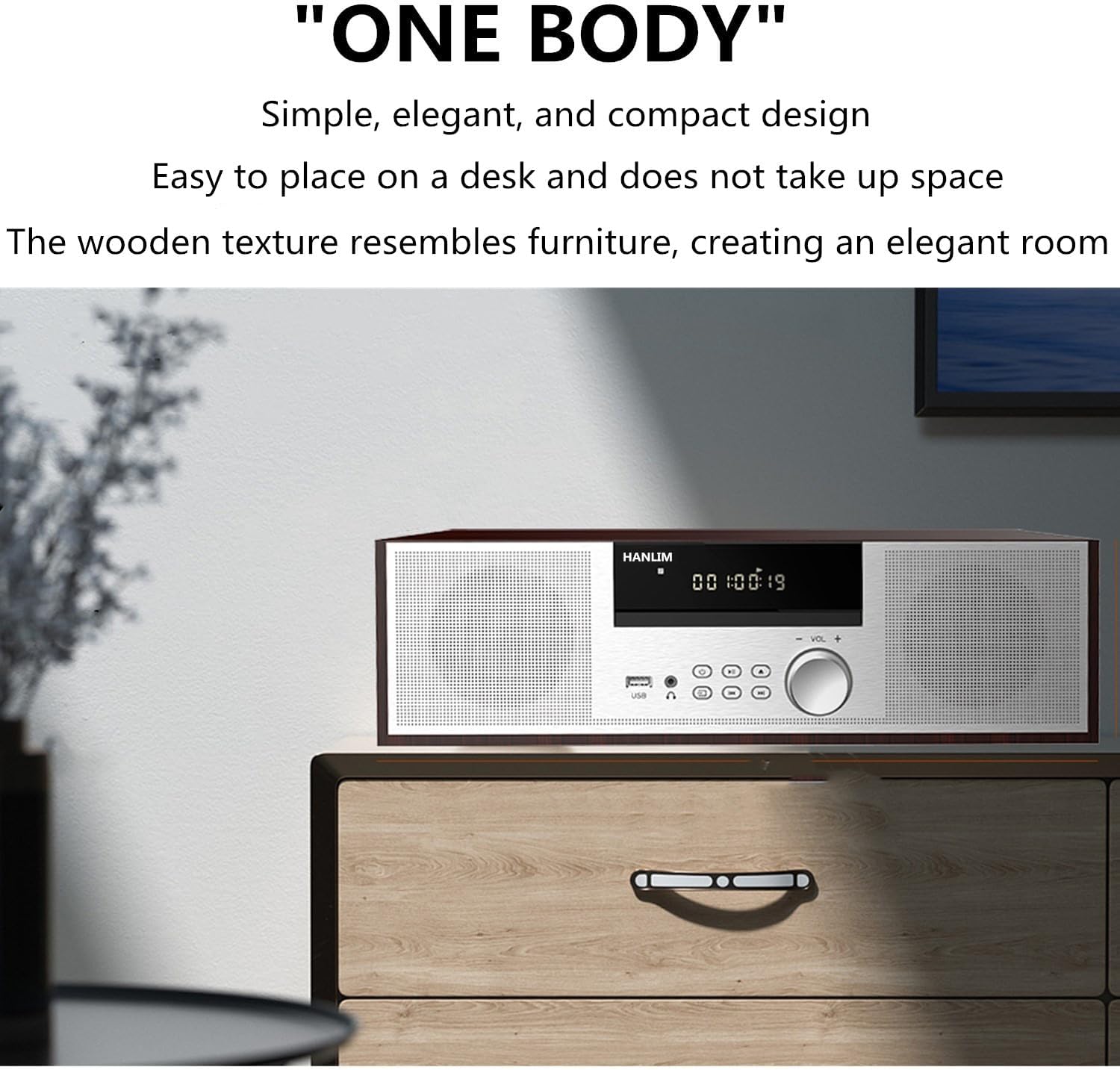 Vintage Micro HiFi System CD Player – 40W Stereo Mini Component with FM, Bluetooth, USB, AUX & Remote (Silver/Wood)
