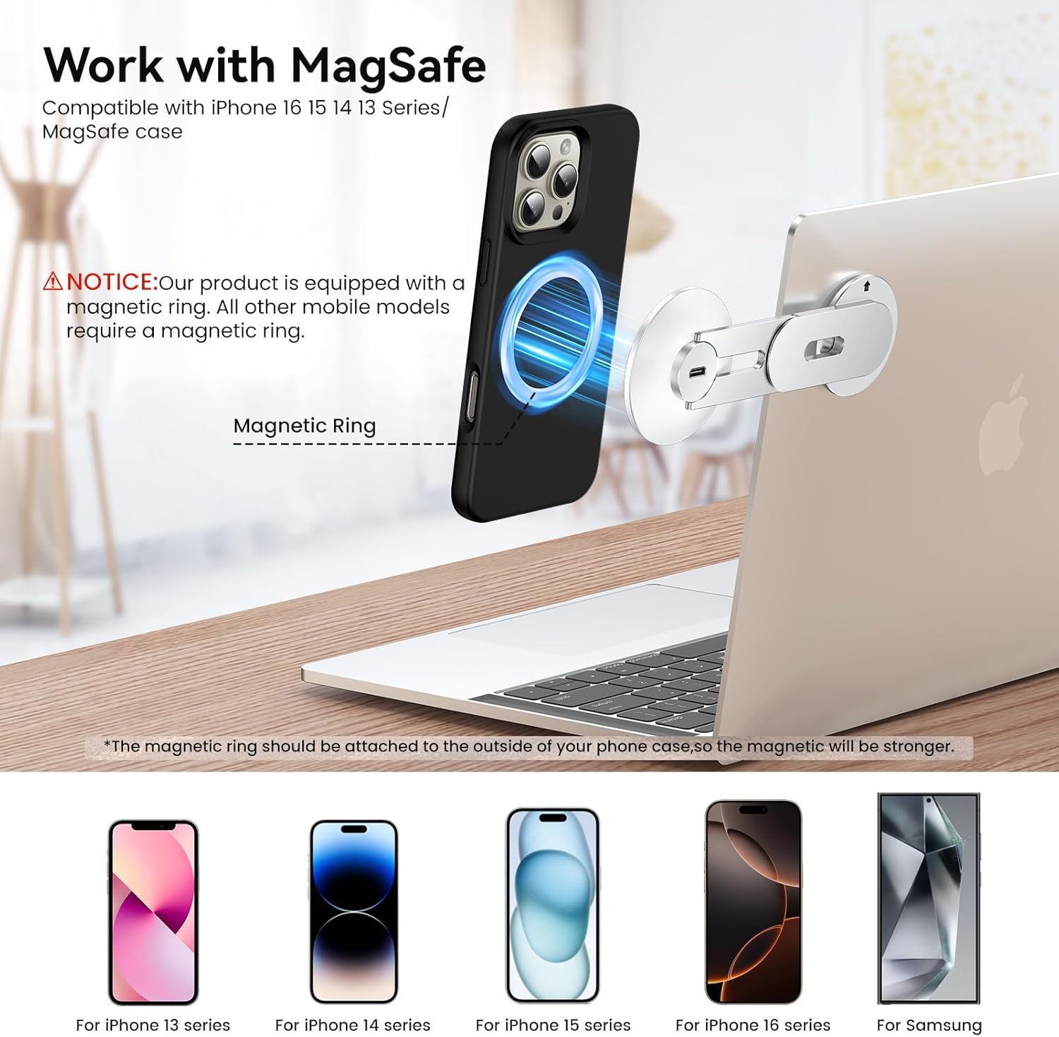 Magnetic Laptop Phone Holder with Wireless Charging (MagSafe Compatible)-5