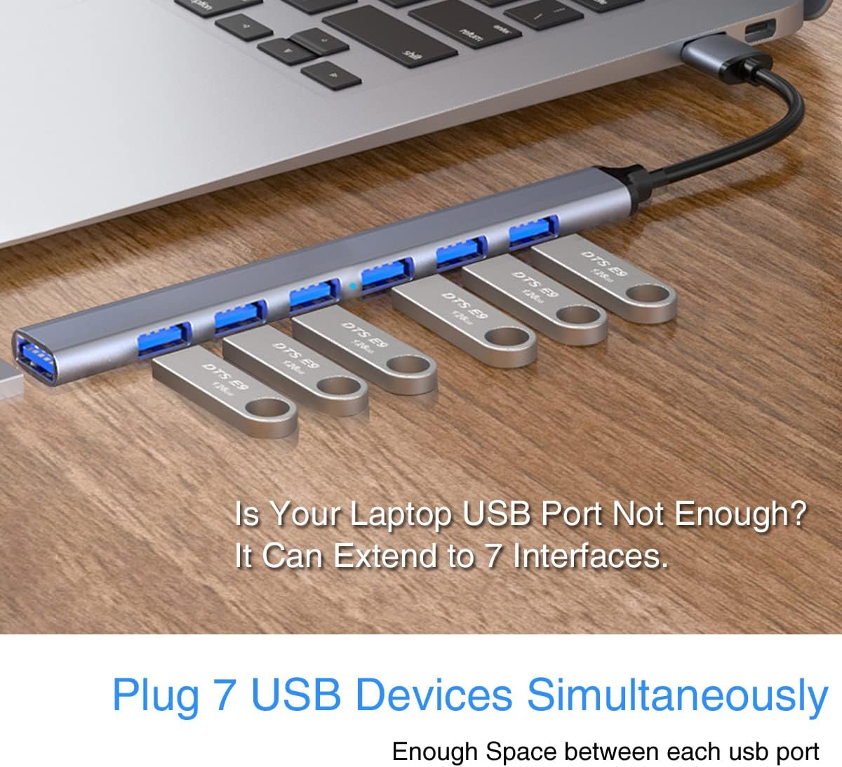 USB Hub for Laptop,7 Port USB 3.0 Hub, USB Hub,USB Splitter USB Extender with Applicable for Laptop,XPS iMac Pro MacBook Air Mac Mini/Pro, Surface Pro Notebook PC PS4,Aluminum(7 Port USB1)