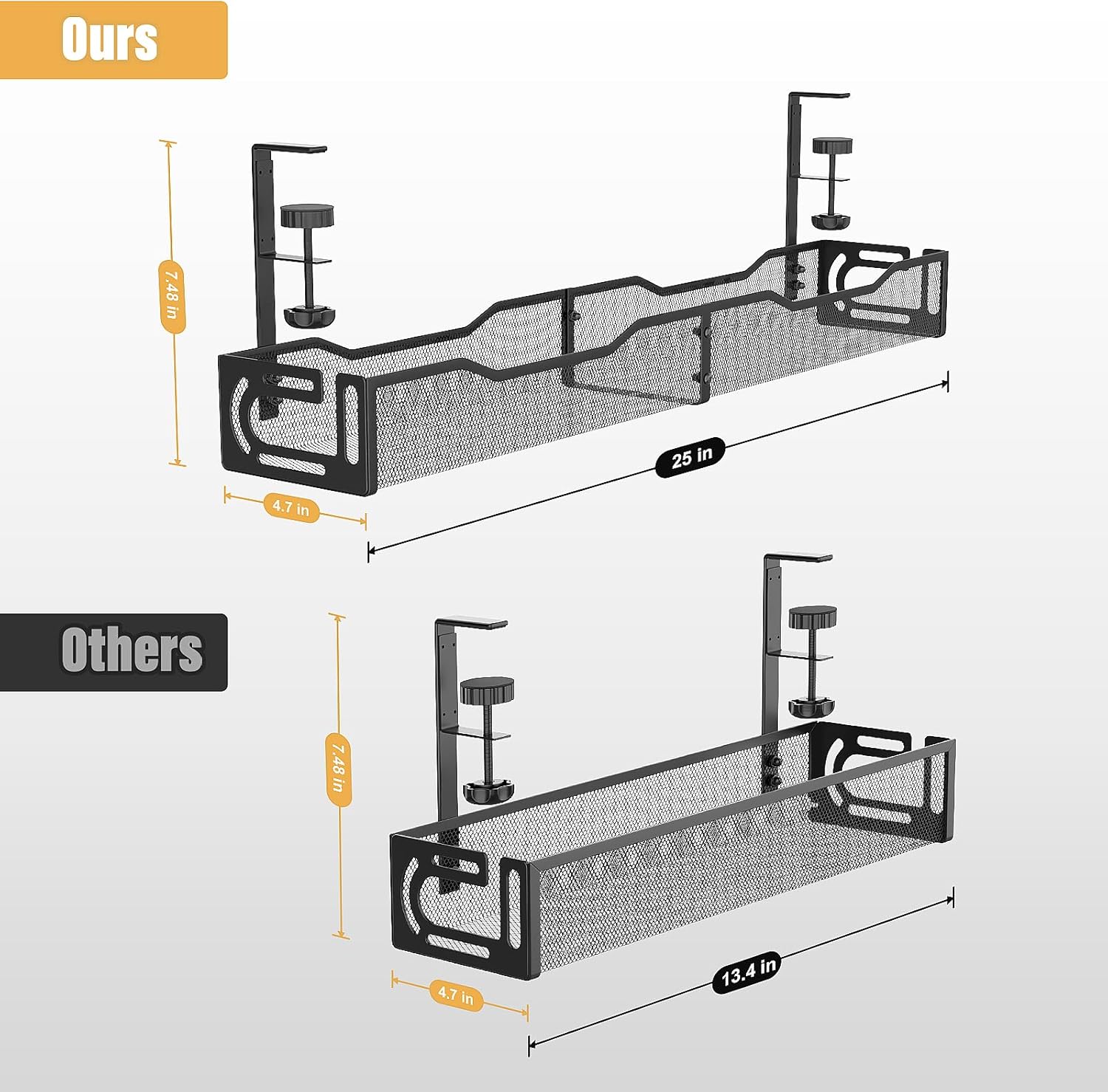 Extended Length Under Desk Cable Management Tray — No Drill