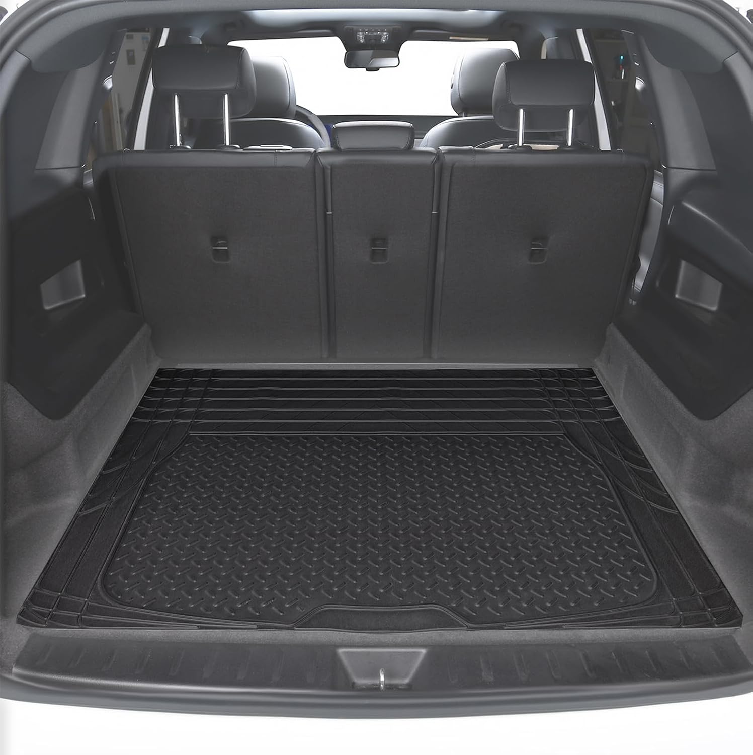 Amazon Basics 4-Piece All-Weather Protection Heavy Duty Rubber Floor Mats Set with Cargo Liner for Cars, SUVs, and Trucks，Black,Universal Trim to Fit