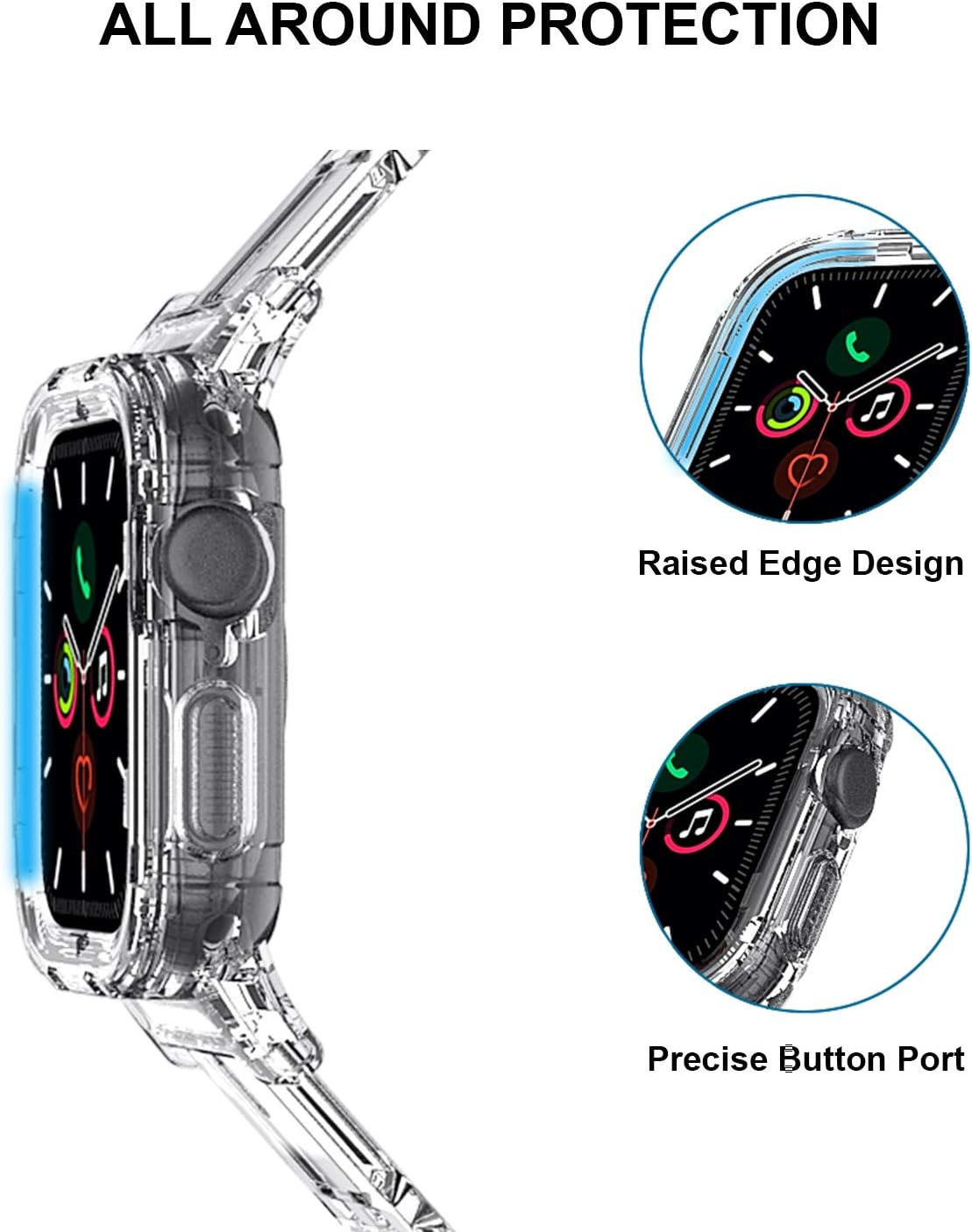 ZUSLAB iWatch Bumper Case Band Strap for Apple Watch Series 6/5/4/3/2/1/SE 42mm 44mm - Clear