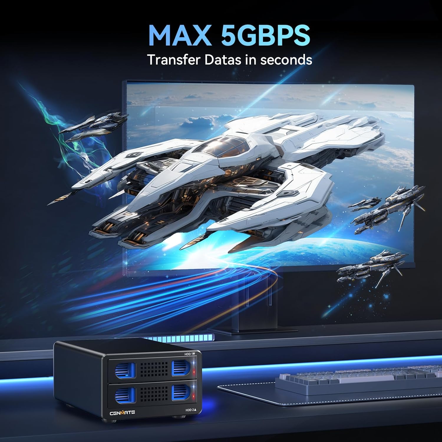 CENMATE Dual-Bay Hard Drive Enclosure — USB 3.0, Aluminum with Silent Cooling Fan