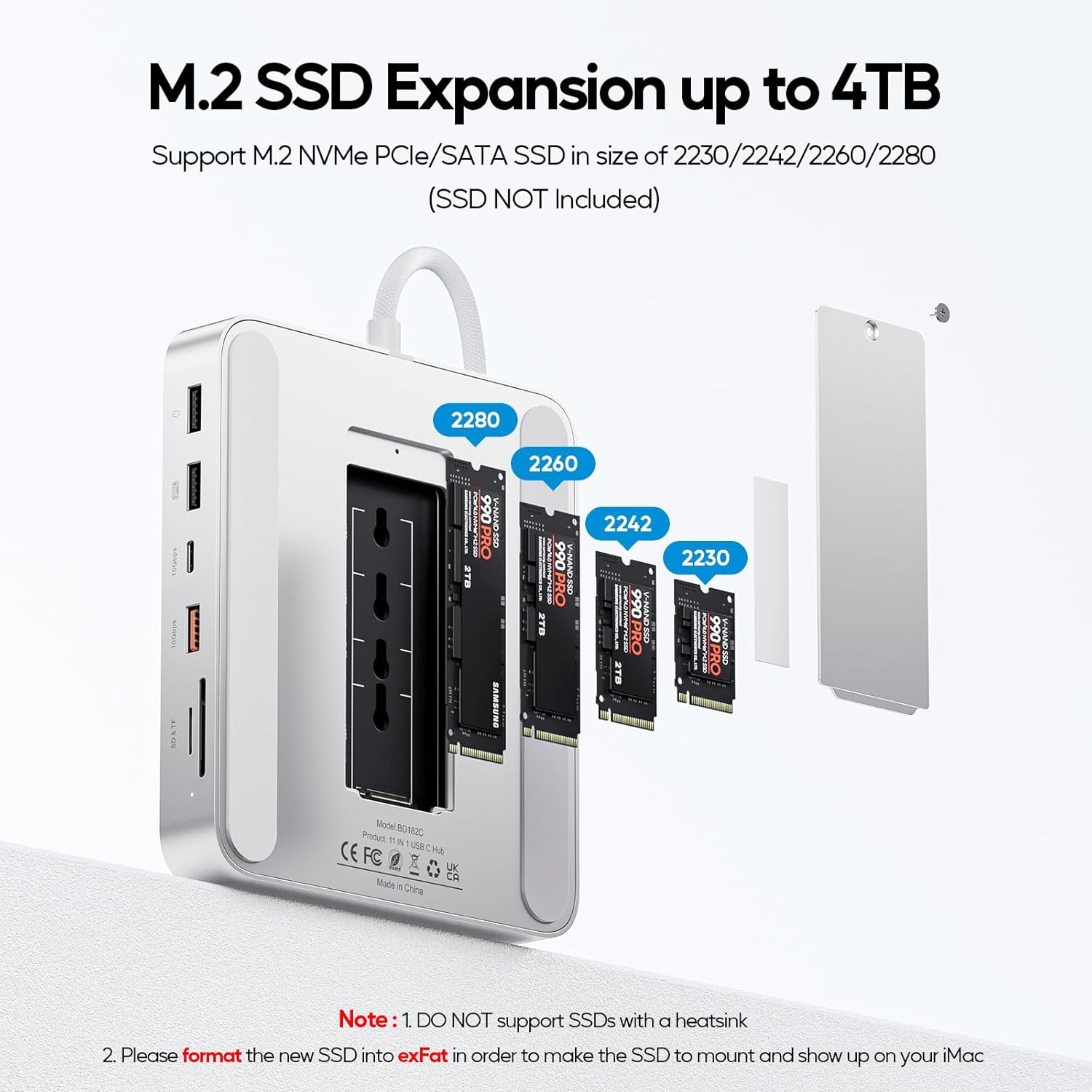 PULWTOP 11-in-1 USB-C Hub Docking Station for iMac 24-inch (M1/M3/M4) with M.2 SSD Support – Silver