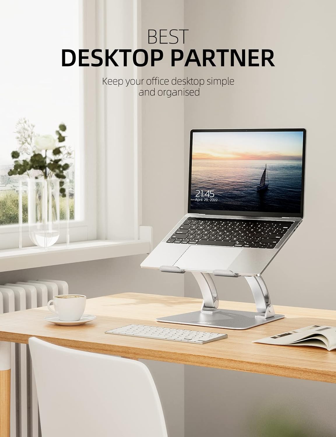 Nulaxy Laptop Stand, Ergonomic Height Angle Adjustable Laptop Riser HolderSupports Up to 22 Lbs-Silver