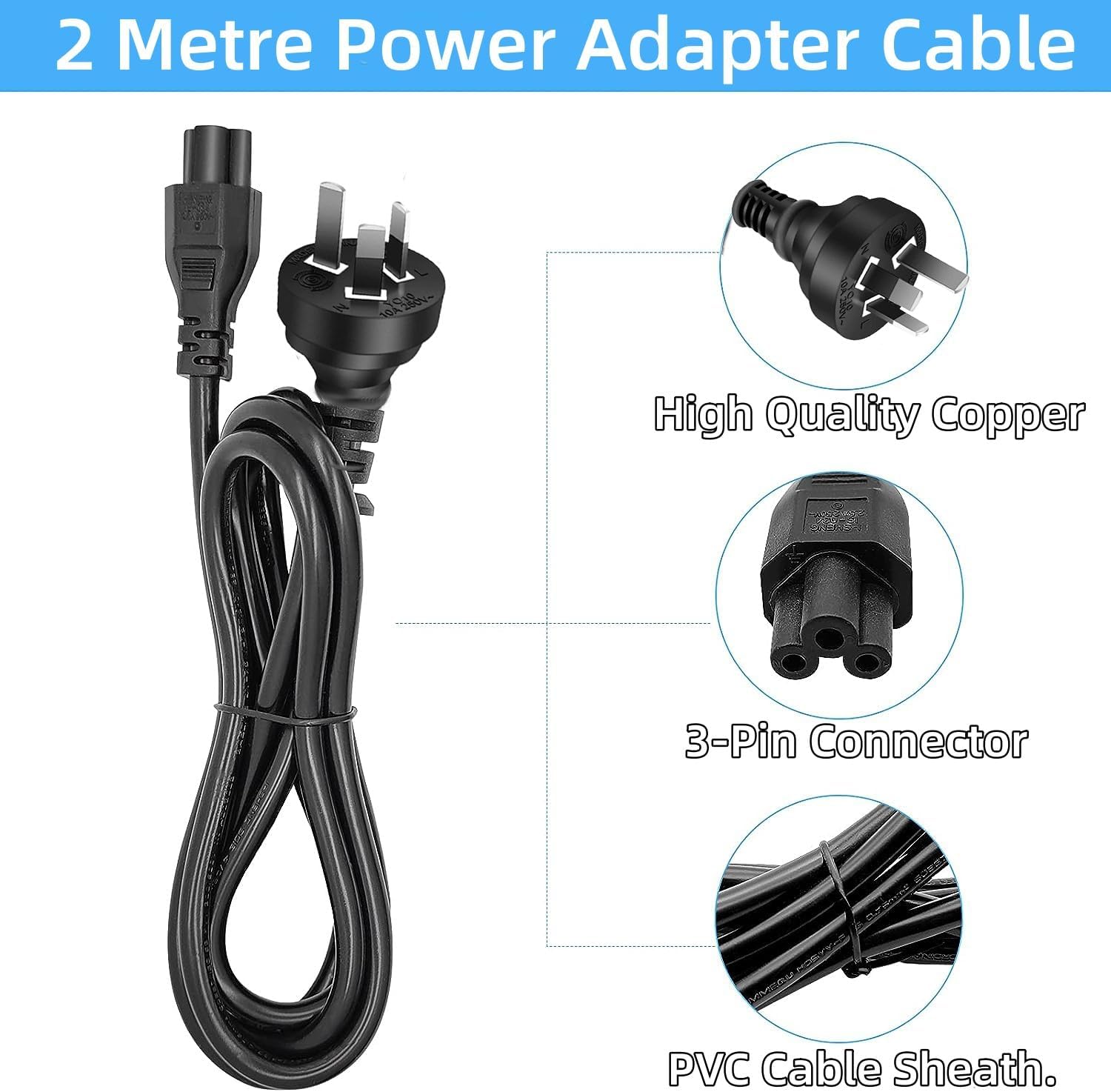 AU 3 Pin to IEC 320 C5 Power Cable (Cloverleaf, 250V)-5