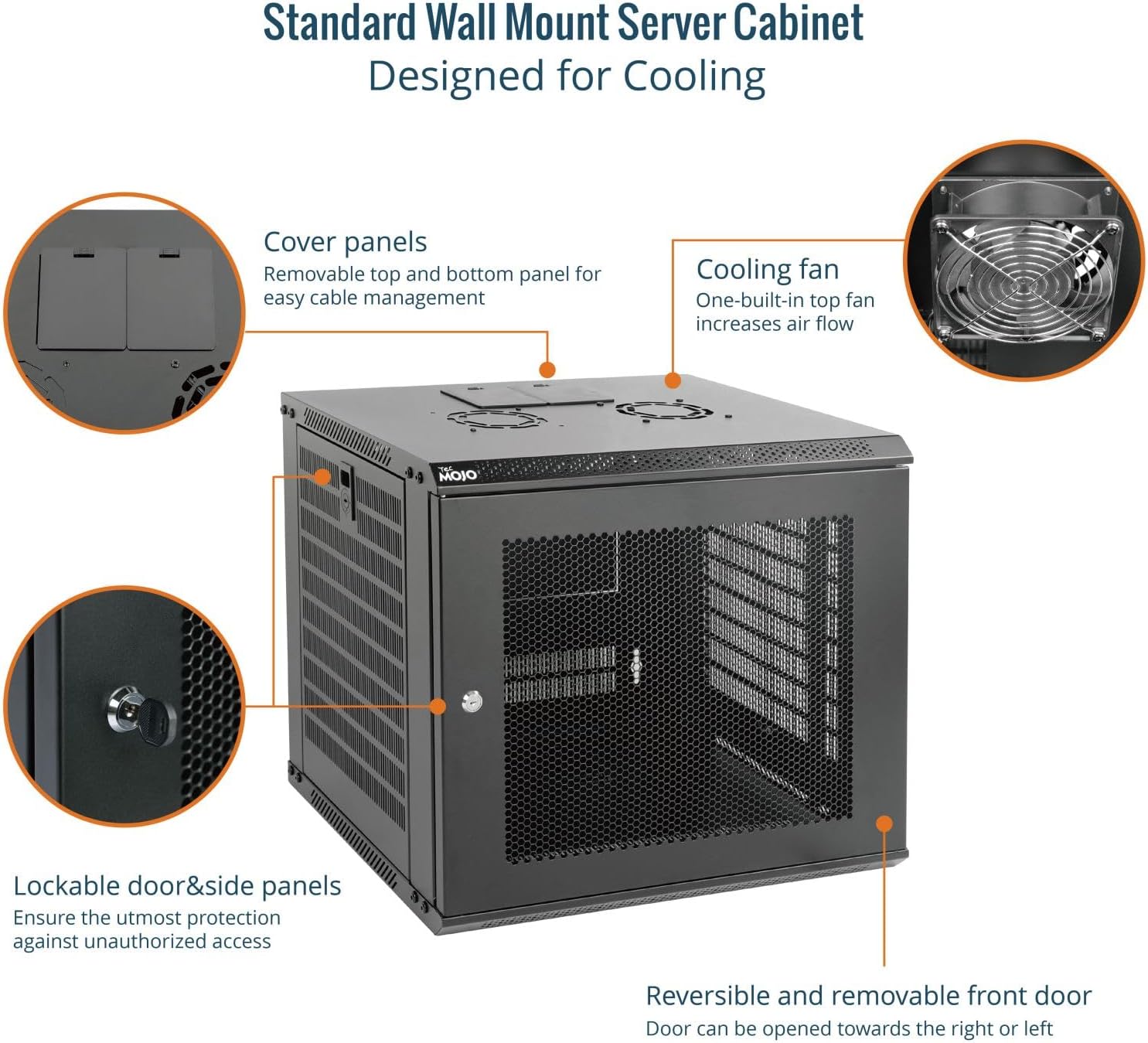 Tecmojo 9RU Wall Mount Network Cabinet – 450mm Deep, Lockable Mesh Door, 50kg Load - Black