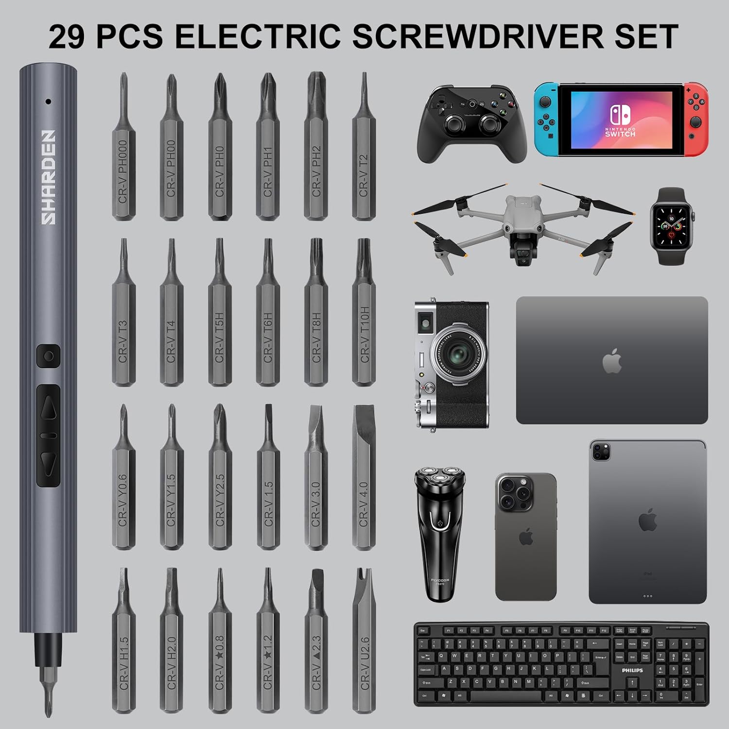 SHARDEN Mini Electric Screwdriver Kit — 29-in-1 Precision Tool