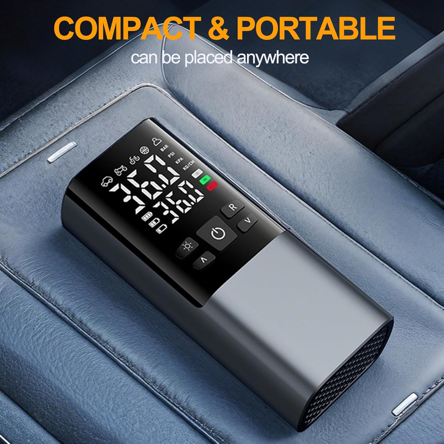 Tyre Inflator Portable Air Compressor 3-150 PSI Car Tyre Electric Air Pump 6000mAh Power Bank Tire Inflator with Digital Pressure Gauge LED Light Car Accessories for Bike Motorbike Basketball