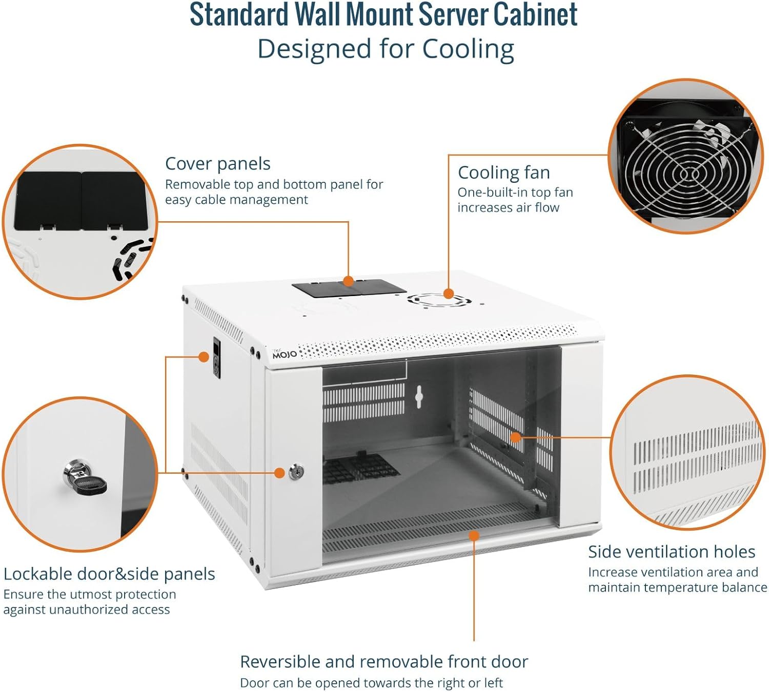 Tecmojo 6RU Wall Mount Network Cabinet – 450mm Deep, Lockable Mesh Door, 50kg Load - White
