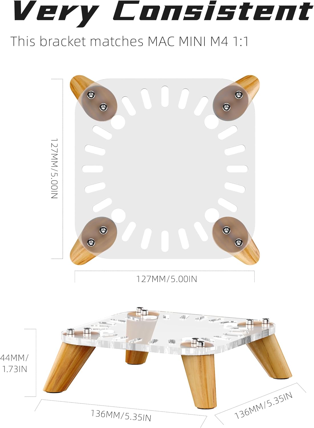 AODUKE Wooden transparent Computer host Vertical Dock Holder, Storage Racks Ventilation holes on the bottom for better heat dissipation-AJM4-4