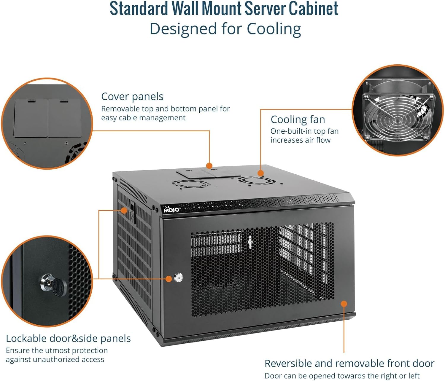 Tecmojo 6RU Wall Mount Network Cabinet – 450mm Deep, Lockable Mesh Door, 50kg Load - Black