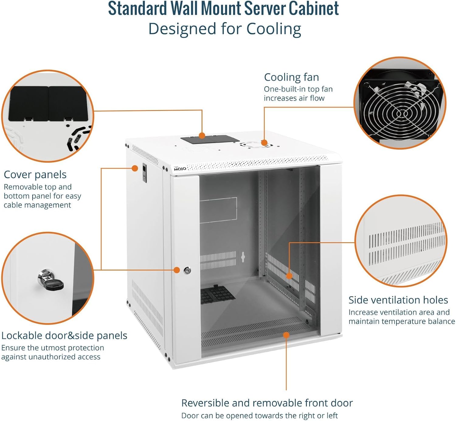 Tecmojo 12RU Wall Mount Network Cabinet – 450mm Deep, Lockable Glass Door, 50kg Load - White