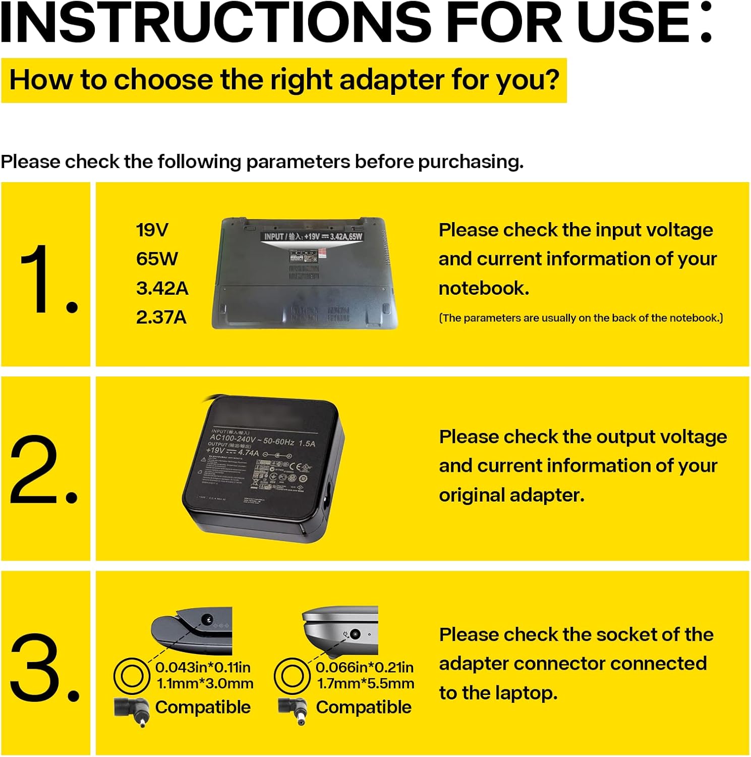65W/45W Laptop Charger for Acer Aspire Series — Dual-Tip (5.5×1.7mm & 3.0×1.1mm)