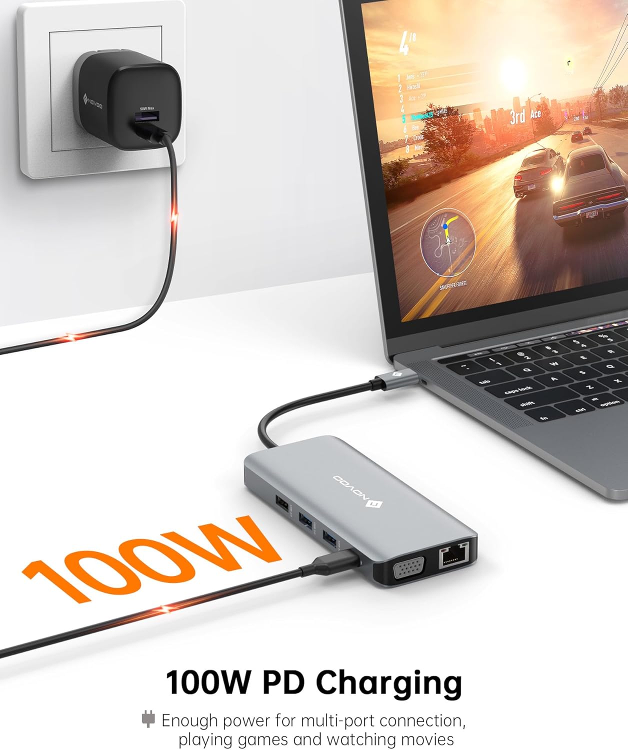 NOVOO USB C Docking Station Triple Monitor, 11 in 1 USB-C to Dual HDMI Adapter VGA Gigabit Ethernet 100W PD 4USB Ports, USB C Hub Thunderbolt 3/4 Dock Compatible for MacBook and Other USB Laptops