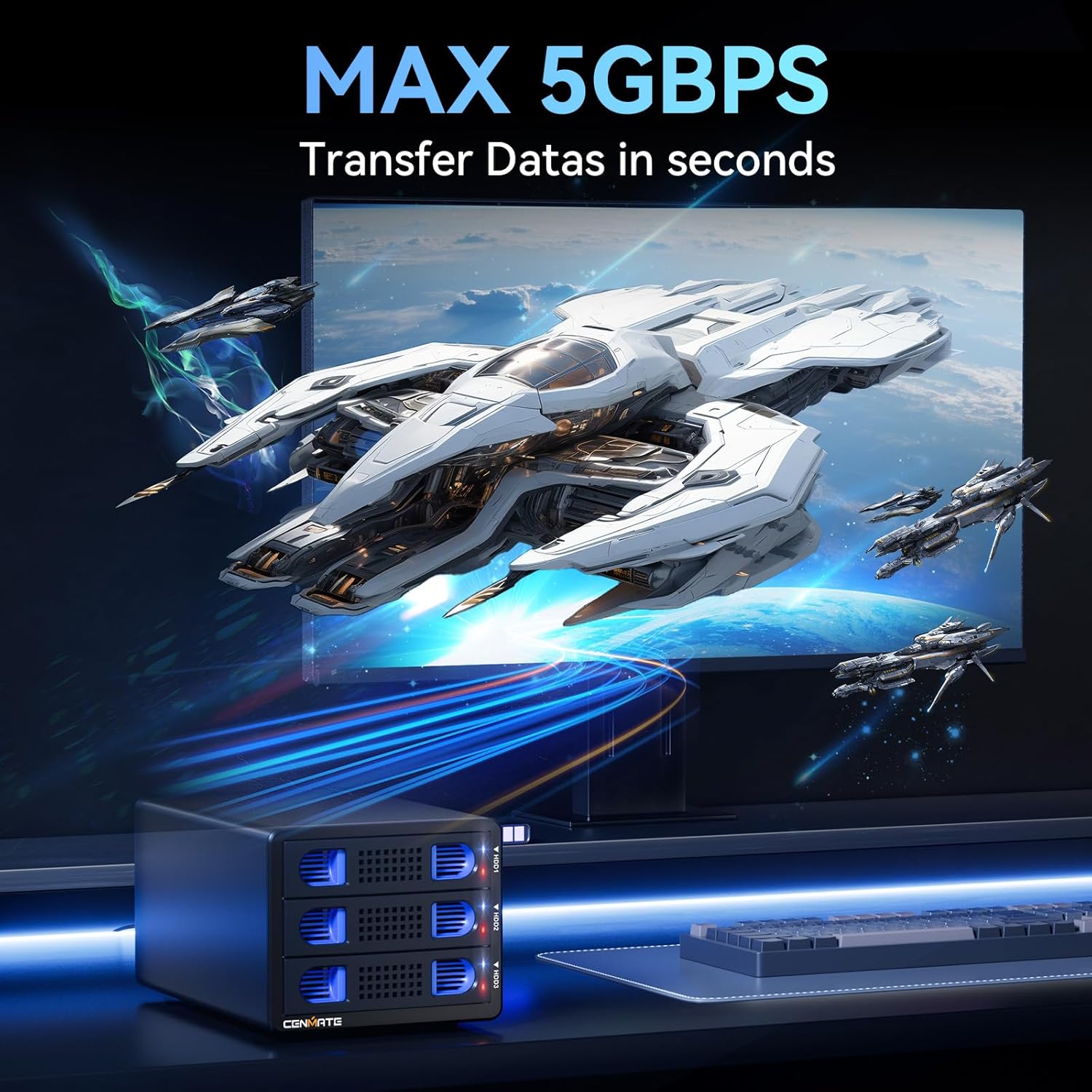 CENMATE 3-Bay Hard Drive Enclosure — USB 3.0, Aluminum with Cooling Fan