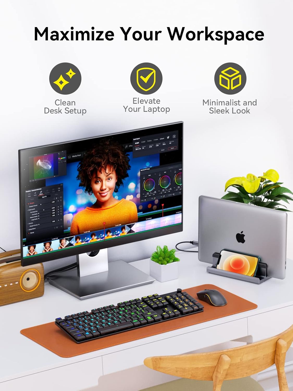 USB C Docking Station Laptop Vertical Stand, QUUGE 8 in 1 USB C Dock with 4K 60Hz HDMI 2.0, 1Gbps Ethernet, 2*USB-A 5Gbps Data Transfer, 100W, TF/SD 3.0