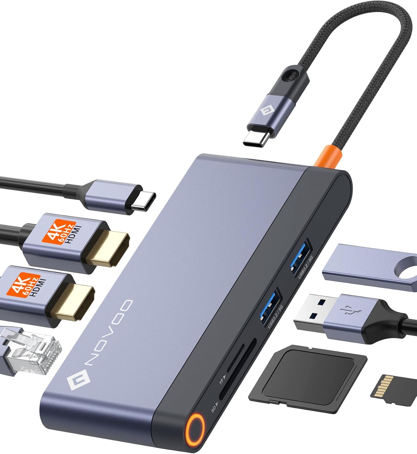 NOVOO 8-in-1 USB C Docking Station – Dual Monitor Laptop Dock with 2× 4K HDMI, 100W PD, Ethernet