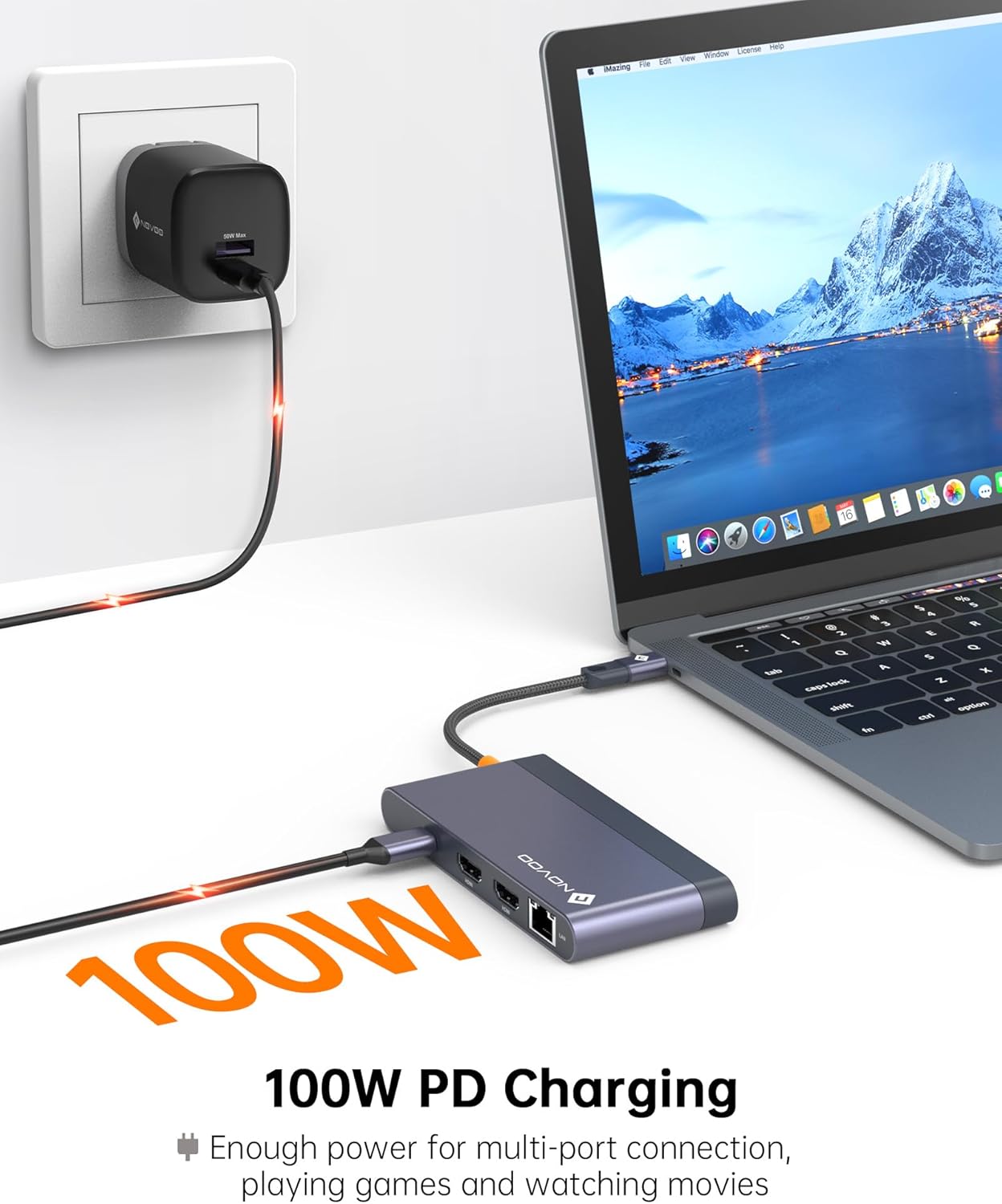 NOVOO 8-in-1 USB C Docking Station – Dual Monitor Laptop Dock with 2× 4K HDMI, 100W PD, Ethernet