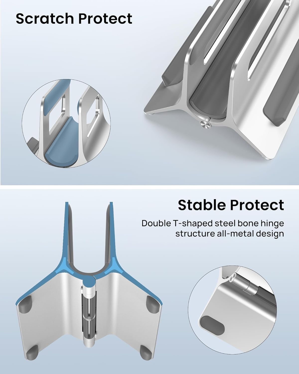 SODI Vertical Laptop Stand for Desk, Gravity Auto Lock Vertical MacBook Stand, Aluminum Laptop Vertical Dock Stand Holder Silver