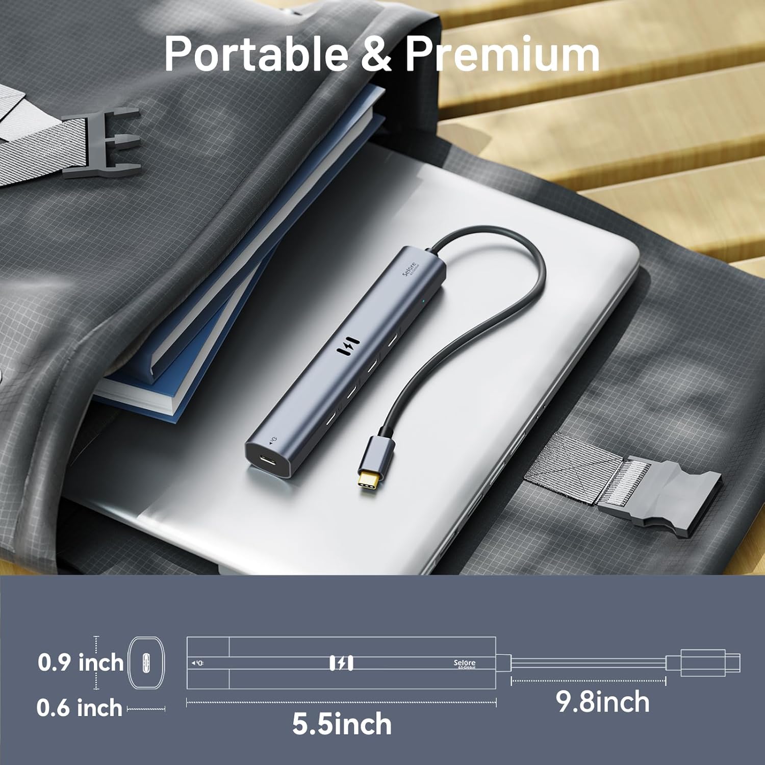 Selore&S-Global 5-in-1 USB-C Hub – 10Gbps Data, 4K@60Hz Video Output, 100W PD Fast Charging
