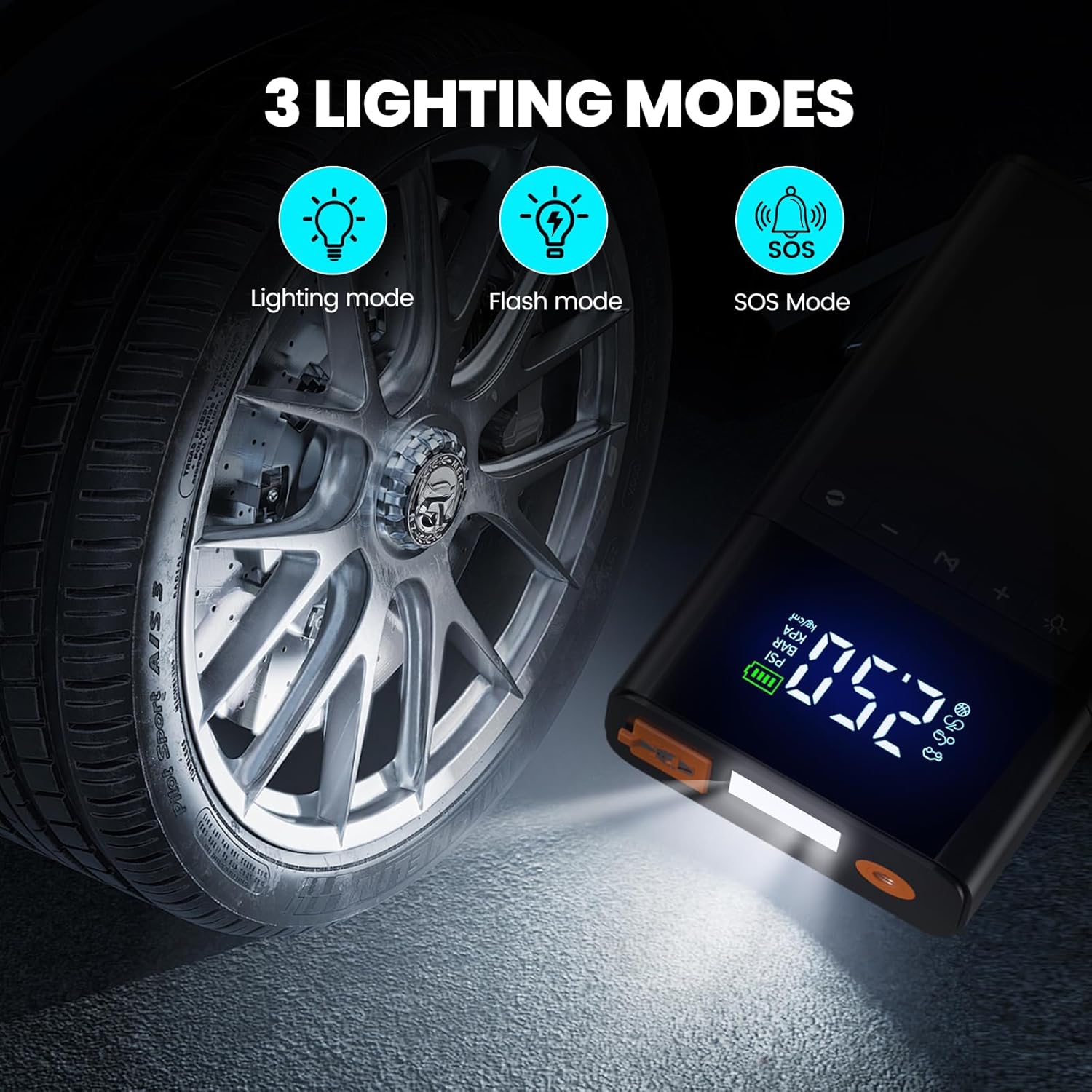 JNNQI 12V 4000A Battery Jump Starter & 150PSI Air Compressor Combo with LED Screen, Universal All-Car Displacement, 3-Mode Emergency LED Light & Safety Protection