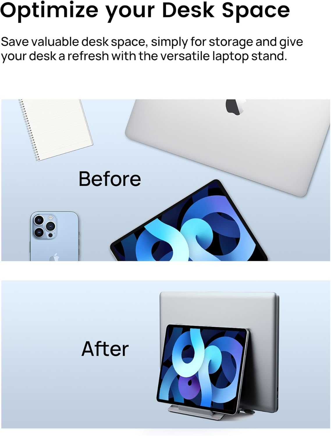 SODI Vertical Laptop Stand for Desk, Gravity Auto Lock Vertical MacBook Stand, Aluminum Laptop Vertical Dock Stand Holder Silver