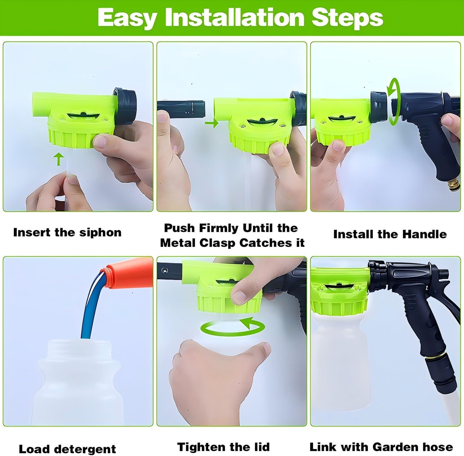 Car Wash Foam Gun, Snow Foam Gun Sprayer with 3/8" Brass Connector & 1L Bottle, Nozzles, Wash Mitt, Car Accessories for Men - Snow Foam Cannon Cleaner - Wash Kit for Washing Home Garden Watering Green