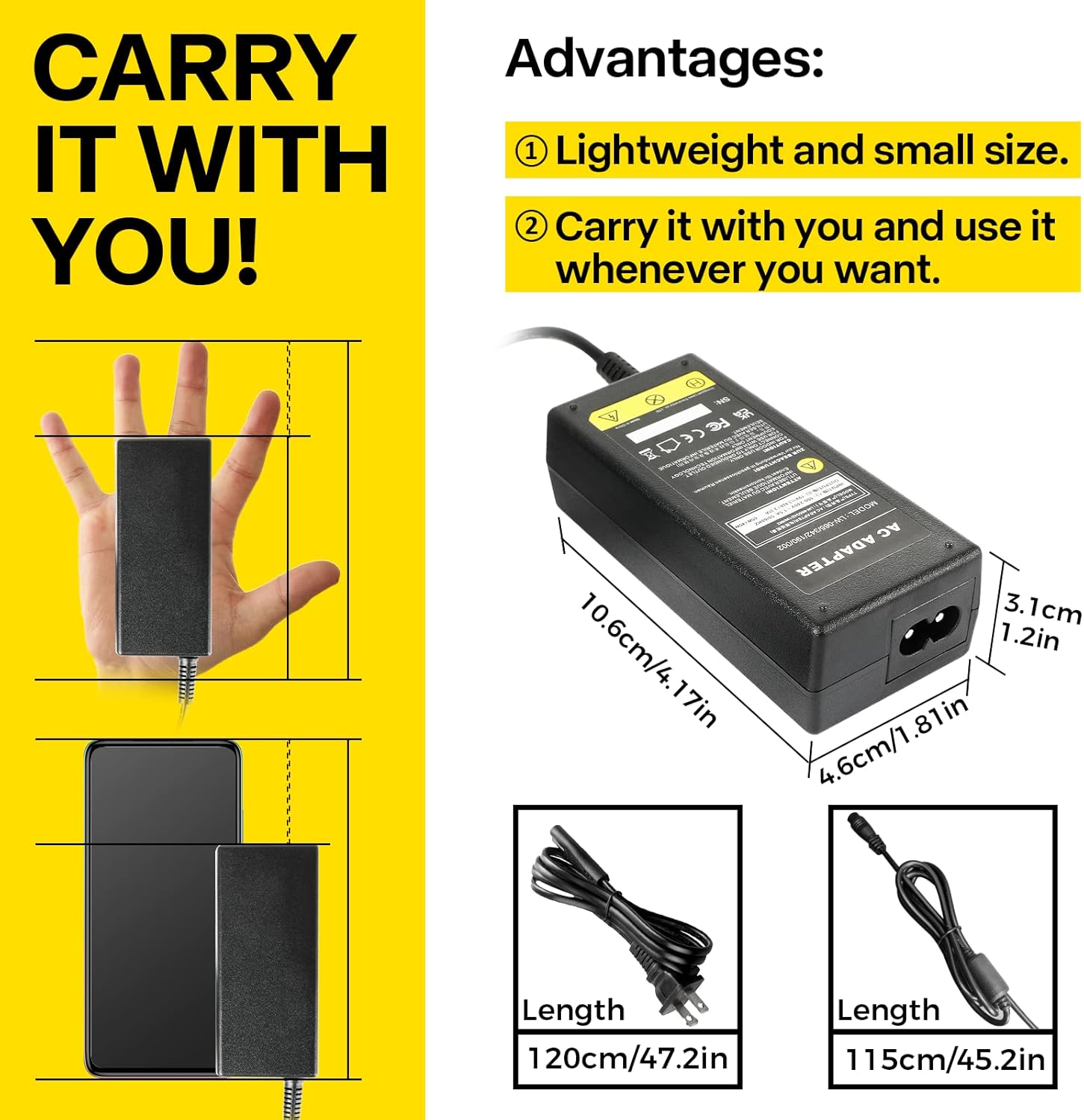 65W/45W Laptop Charger for Acer Aspire Series — Dual-Tip (5.5×1.7mm & 3.0×1.1mm)