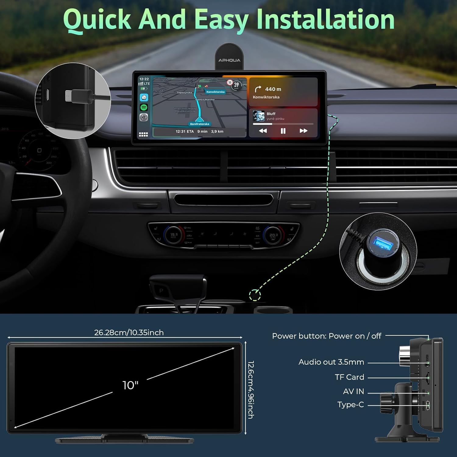 APHQUA Wireless Apple Carplay &Android Auto,9.3'' Carplay Screen,Apple Car Play with Lifting 2.5K Dash Cam,1080P Backup Camera,Drive Mate Carplay Box withSiri/FM/Bluetooth for All Car Models