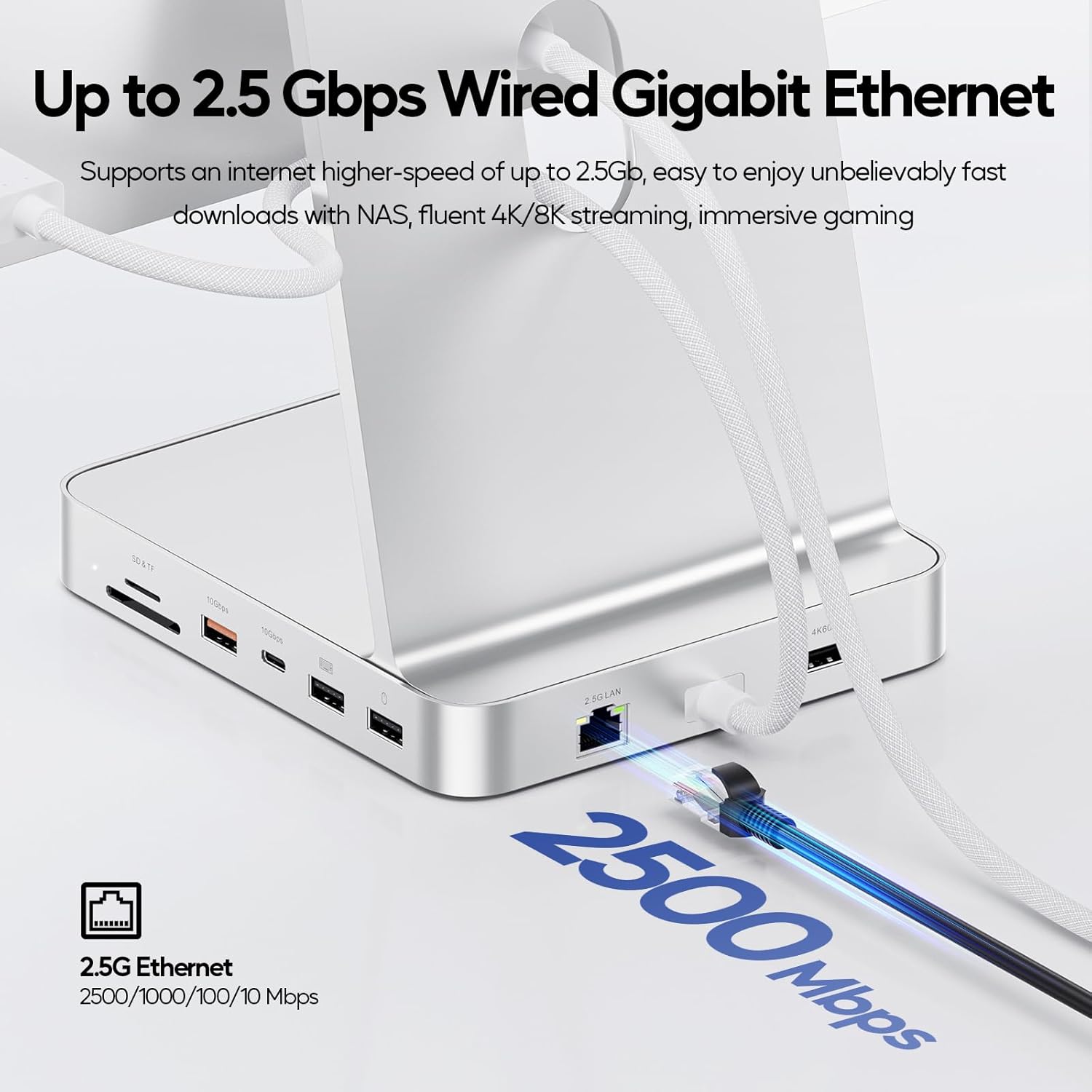 PULWTOP 11-in-1 USB-C Hub Docking Station for iMac 24-inch (M1/M3/M4) with M.2 SSD Support – Silver