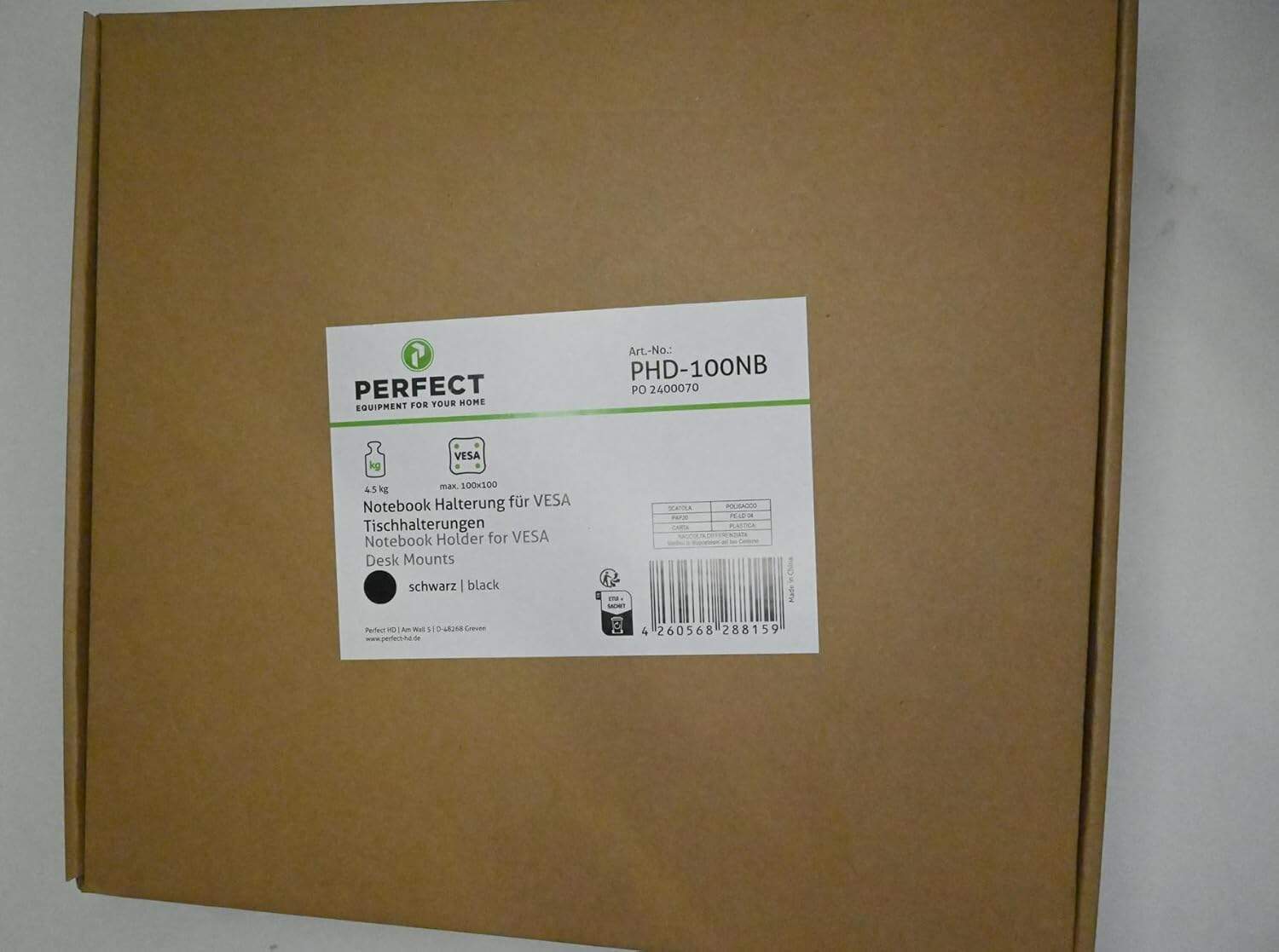 Perfect Notebook Mount for VESA Table Mounts Surface 30 cm x 22.5 cm Maximum Load 9 kg Black