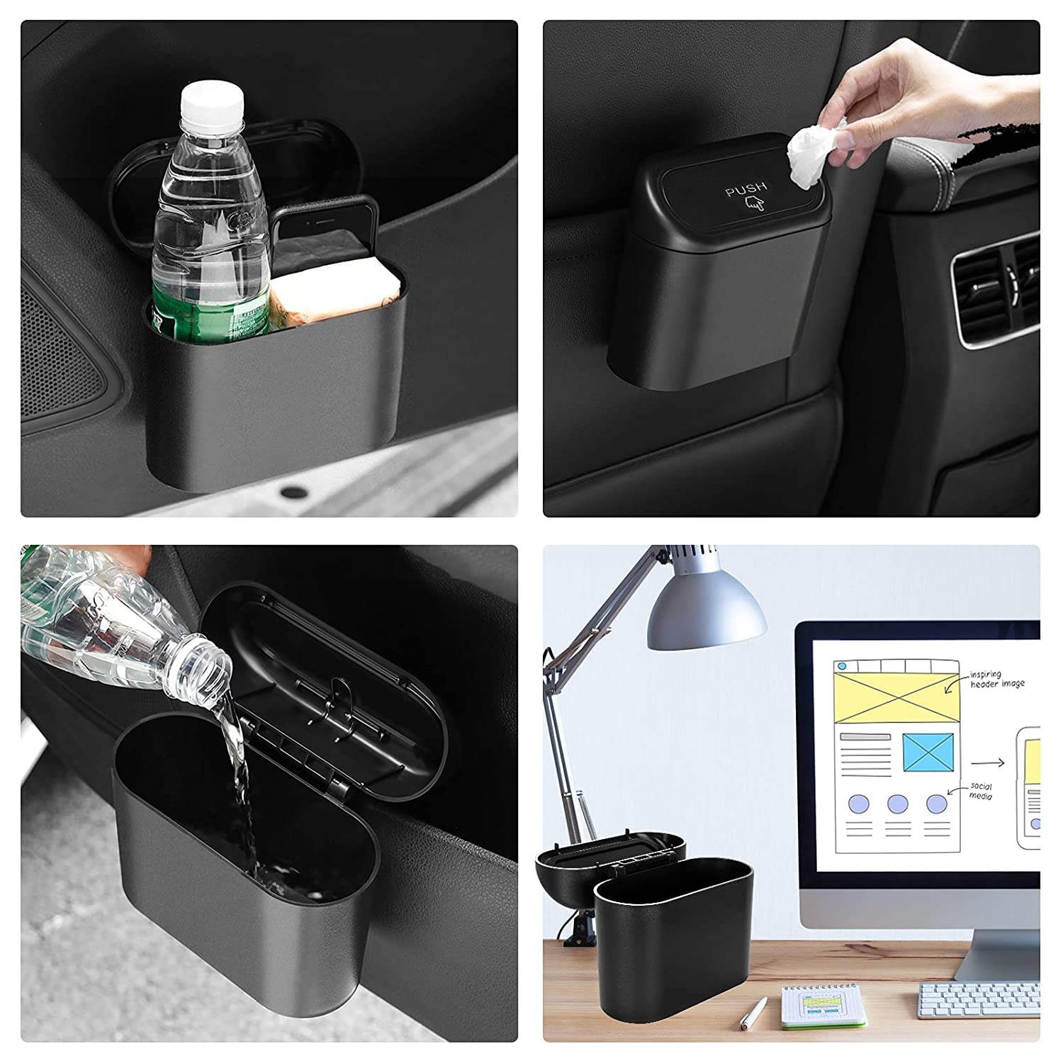 Yamibobo Car Trash Can Bin with Lid & 105PCS Trash Bags Small Car Garbage Can Leakproof Mini Car Accessories Trash Bin Car Dustbin Organizer Container for Car Office Home