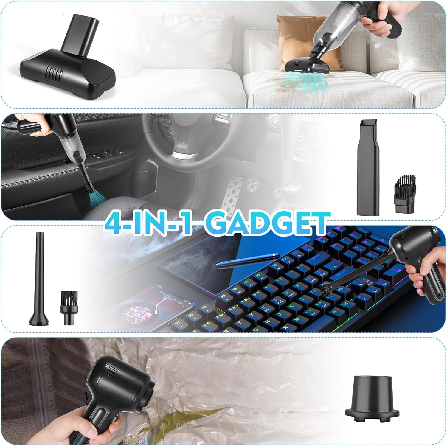 KIYILEAF Handheld Vacuum Cordless, 120W Powerful Brushless Motor, 18000Pa Portable Mini Vacuum Cleaner&Air Duster with Multi-Nozzles for Car, Home, Office, Pet