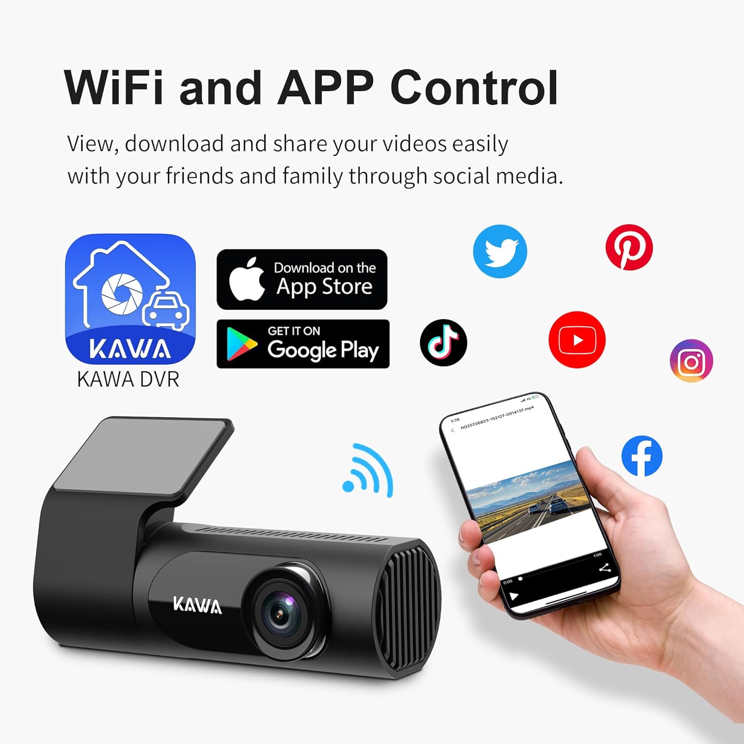 KAWA Dash Cam 2.5K, WiFi Dash Camera for Cars 1440P with Hand-Free Voice Control, Night Vision, Mini Hidden Dashcam Front, Emergency Lock, Loop Recording, 24H Parking Monitor, APP, Support 256GB Max