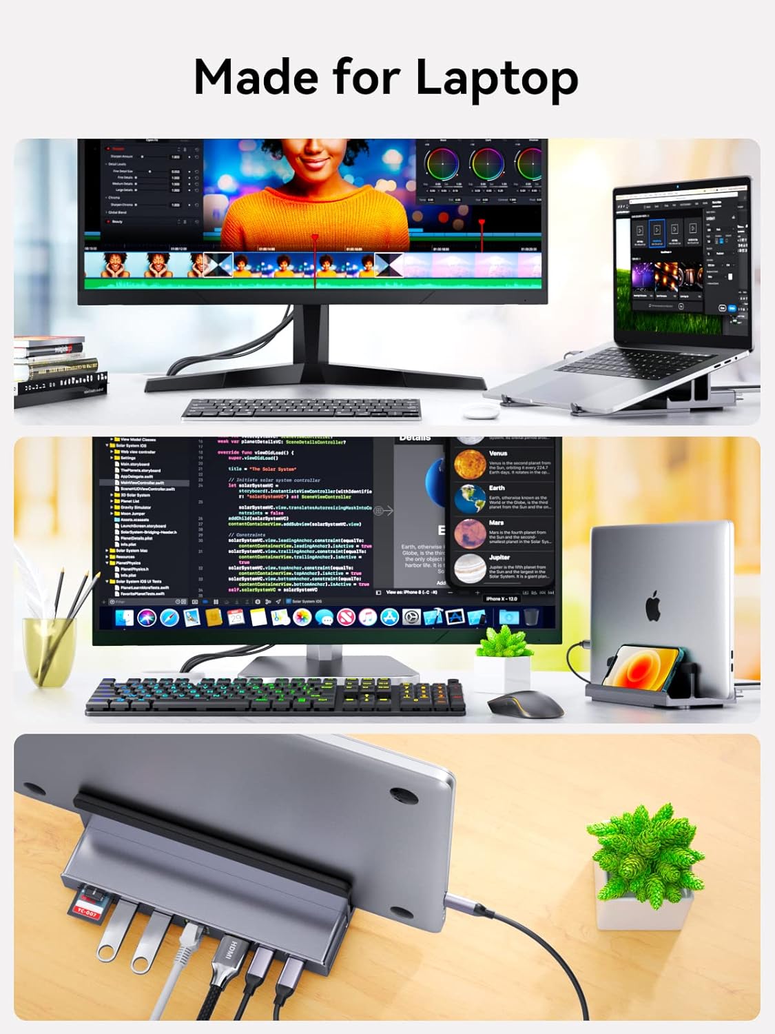 USB C Docking Station Laptop Vertical Stand, QUUGE 8 in 1 USB C Dock with 4K 60Hz HDMI 2.0, 1Gbps Ethernet, 2*USB-A 5Gbps Data Transfer, 100W, TF/SD 3.0