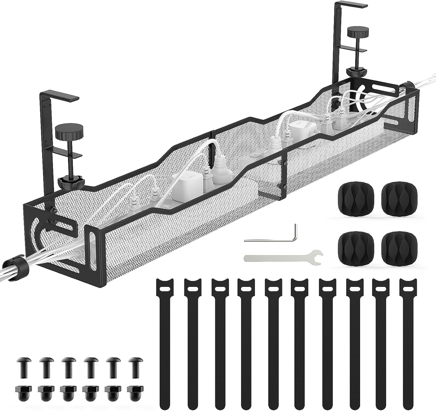 Extended Length Under Desk Cable Management Tray — No Drill