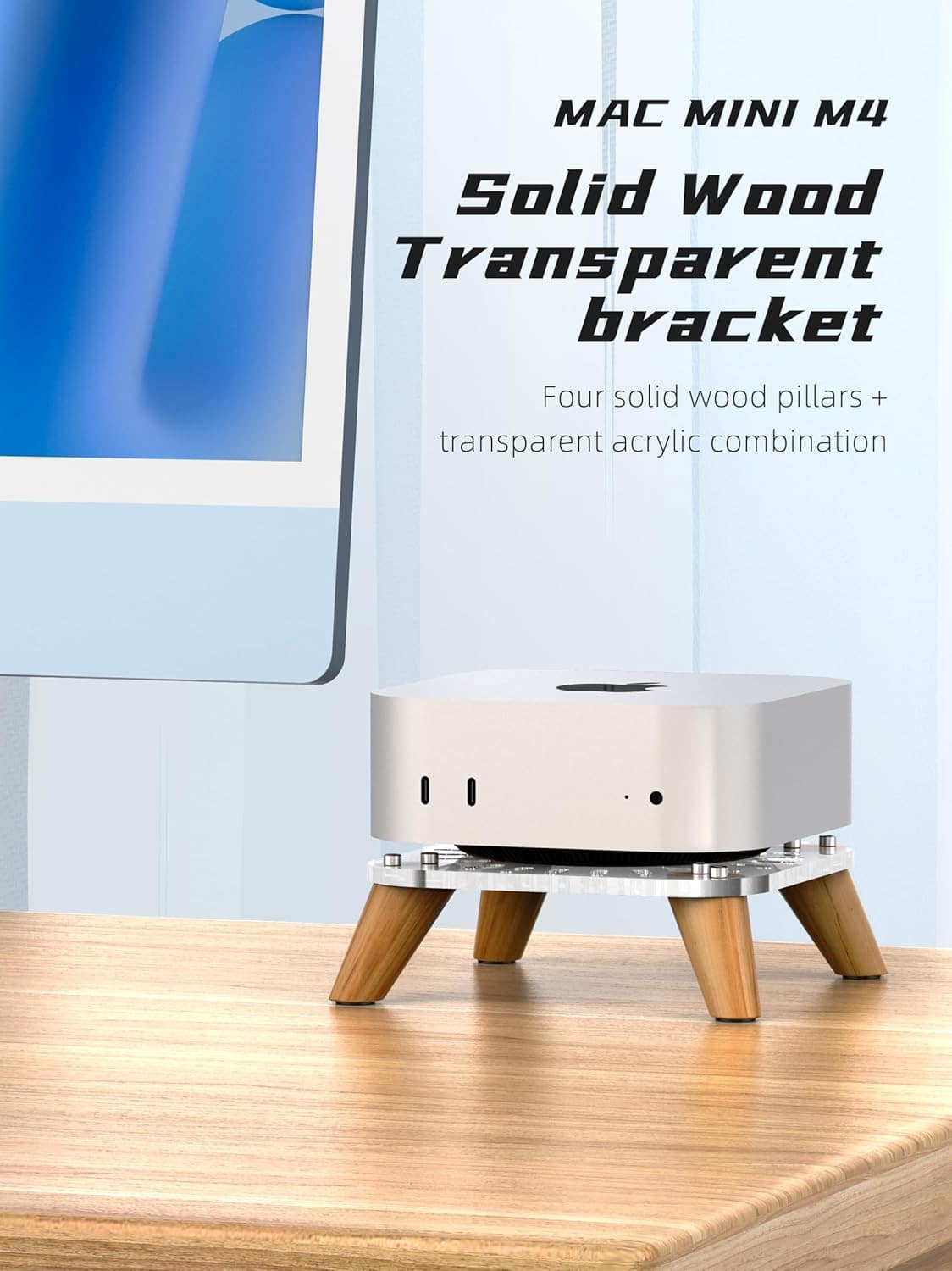 AODUKE Wooden transparent Computer host Vertical Dock Holder, Storage Racks Ventilation holes on the bottom for better heat dissipation-AJM4-4