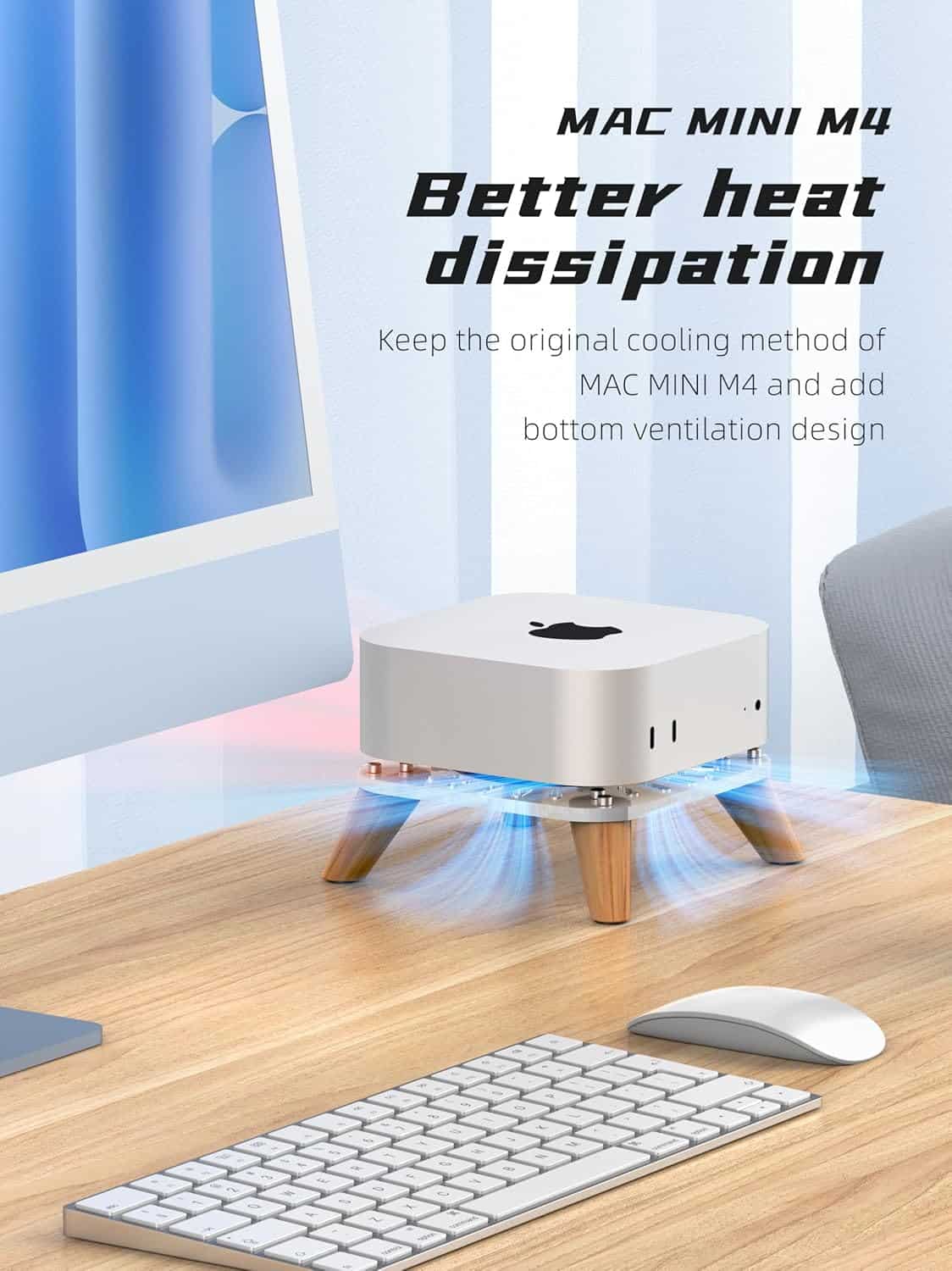 AODUKE Wooden transparent Computer host Vertical Dock Holder, Storage Racks Ventilation holes on the bottom for better heat dissipation-AJM4-4
