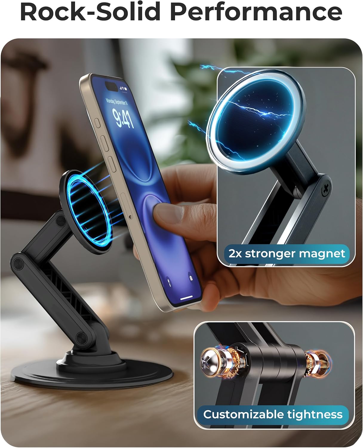 COOPER Mag360 Magnetic Phone Stand — Stealth Black (with 2 Metal Rings)