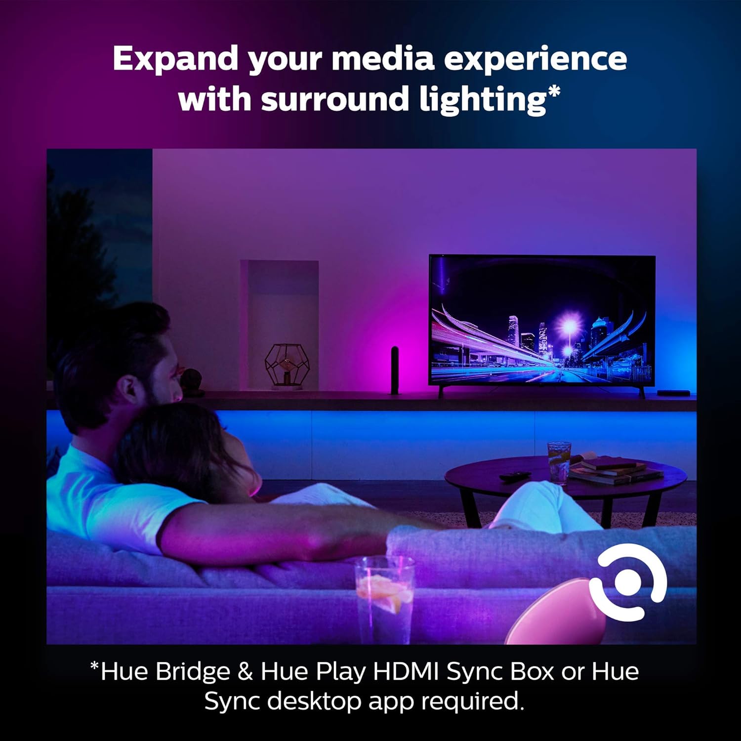 Philips Hue LightStrip Plus Dimmable LED Smart Light - Two Metre Base Kit (Compatible with Bluetooth, Amazon Alexa, Apple HomeKit, and Google Assistant), White and Colour HUESTRIPBT