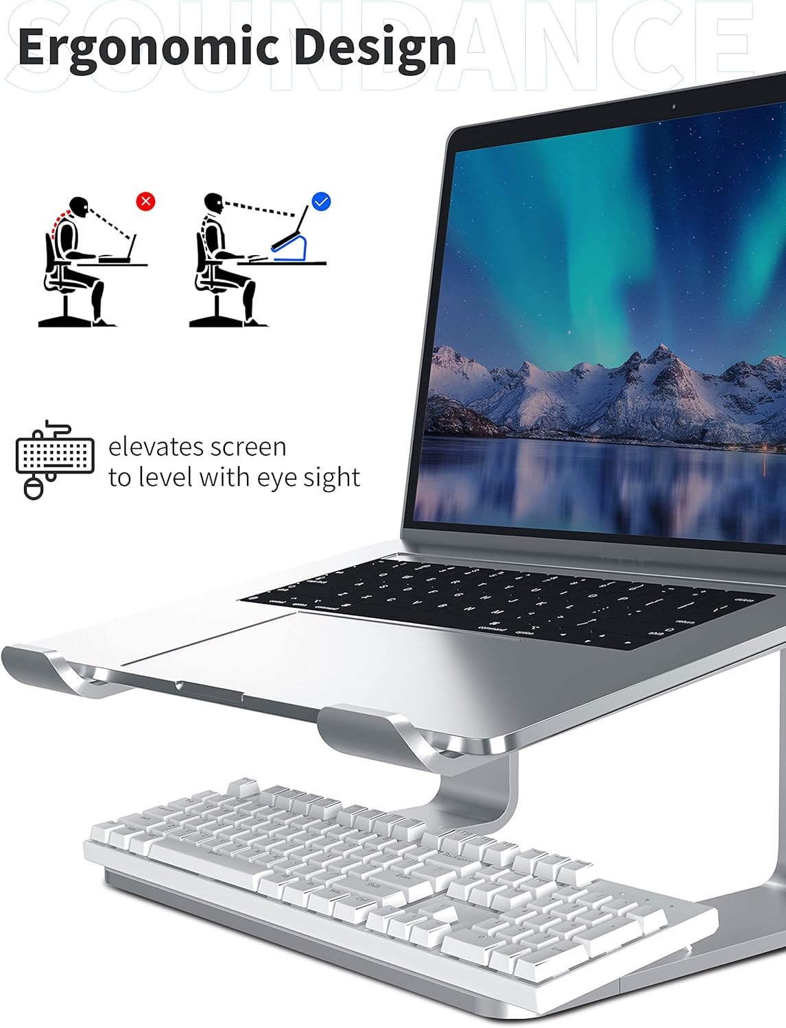 Soundance Aluminum Laptop Stand for Desk Portable Holder Ergonomic Elevator Metal Riser for 10 to 15.6 inch PC Desktop Computer, LS1 Silver