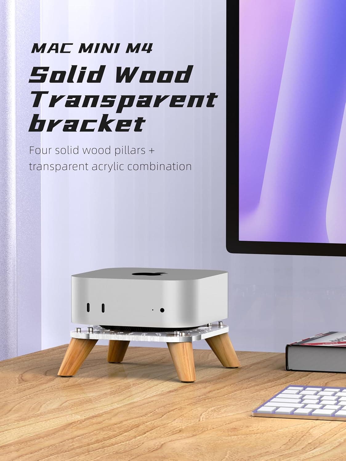 AODUKE Wooden transparent Computer host Vertical Dock Holder, Storage Racks Ventilation holes on the bottom for better heat dissipation-AJM4-4