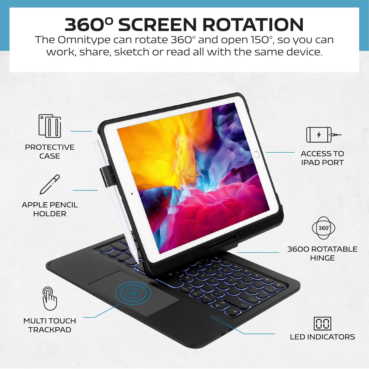360° Keyboard Case with Touchpad for iPad 10.2” / 10.5” (7th / 8th / 9th Gen) Aussiez Goods Hub