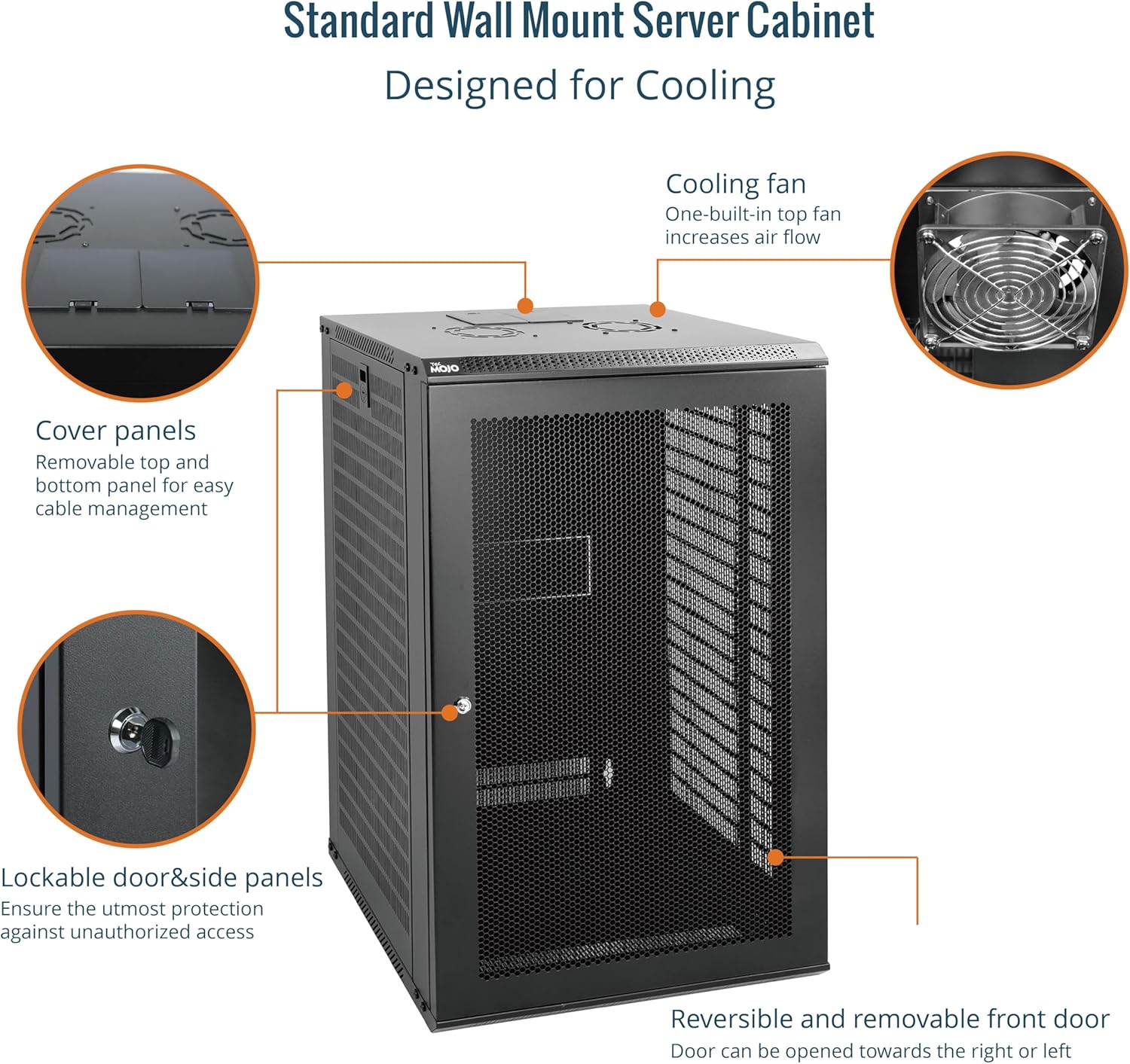 Tecmojo 18U Wall Mount Network Cabinet – 450mm Deep, Lockable Mesh Door, 50kg Load - Black