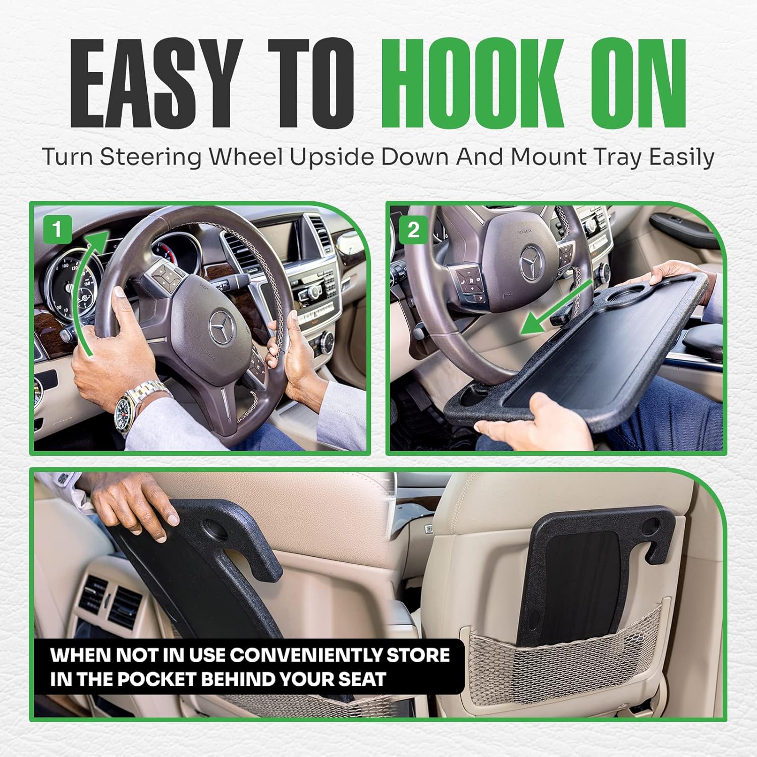 lebogner Auto Steering Wheel Desk, Laptop, Tablet, iPad Or Notebook Car Travel Table, Food Eating Hook On Steering Wheel Tray, for Constant Travelers, Fits Most Vehicles Steering Wheels